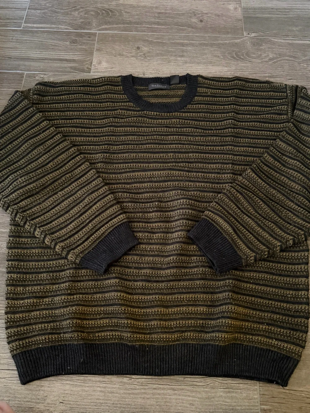Van Heusen Olive & Black Striped Crewneck Sweater
